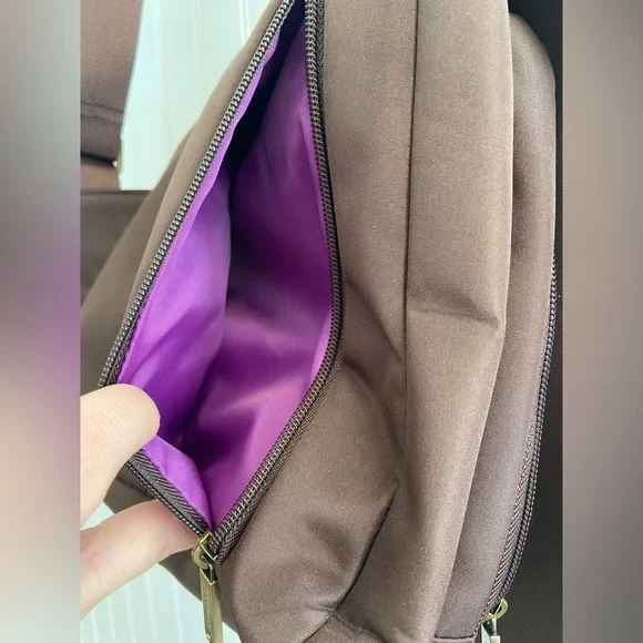 Travelon Cross Body Anti Theft Travel Bag Brown Pink Lining Polyester Nylon - Picture 9 of 16